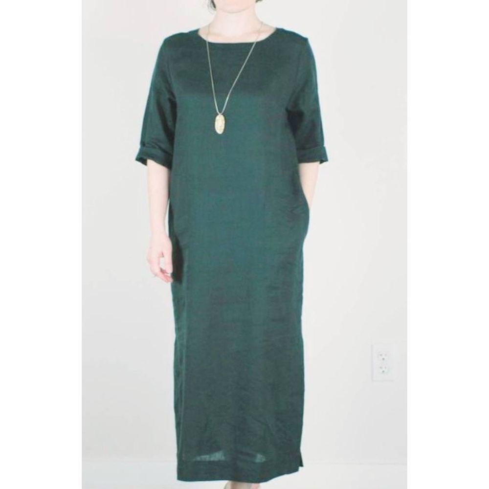 Blue Sheath Midi Dress with Crew Neck and Short Sleeves